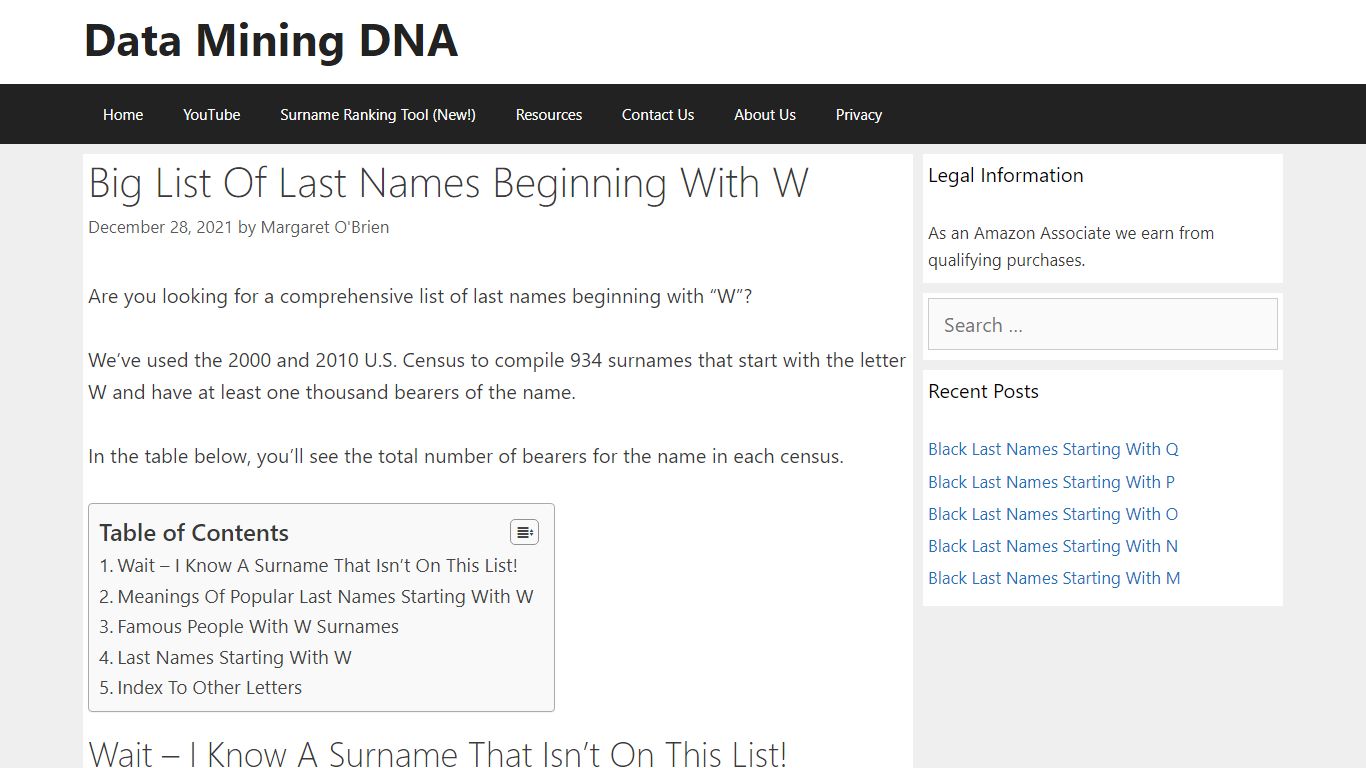Big List Of Last Names Beginning With W – Data Mining DNA